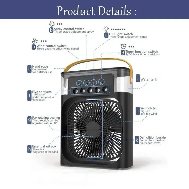 New 3 In 1 Fan AIr Conditioner Household Mini Air Cooler LED Night Light Portable Humidifier Air Adjustment Fan Office Home Fan - VeloCart