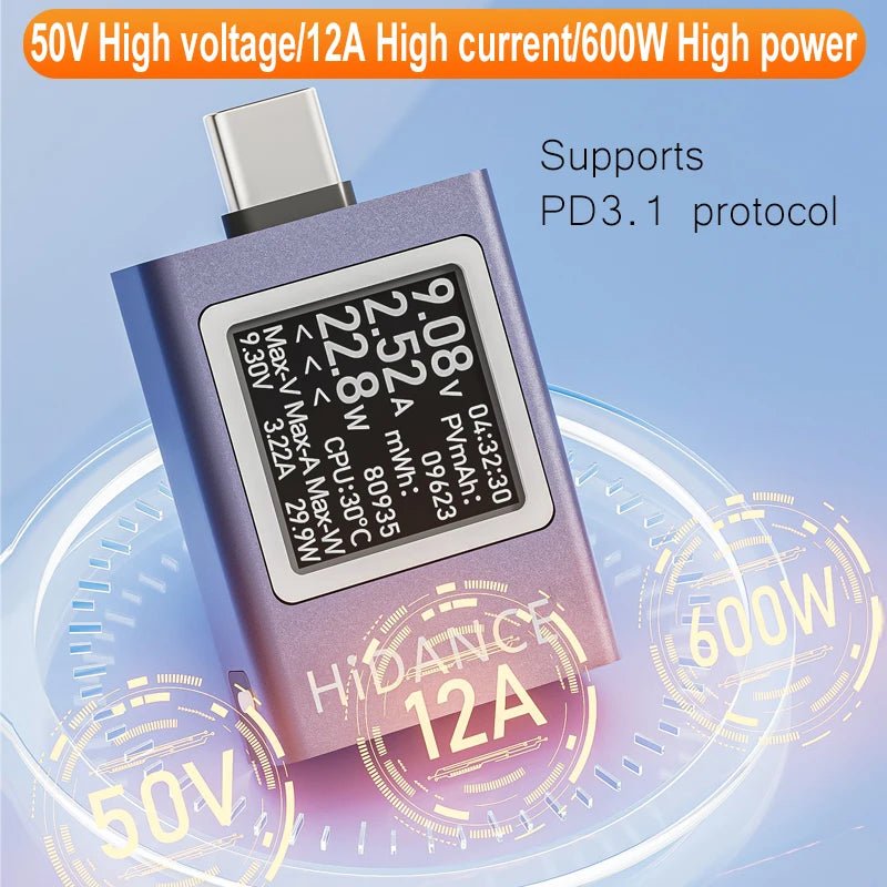 13 in 1 DC 4.5-50V 0-12A Multi-function Digital Display DC Voltage Ammeter Power Meter Type-c Cell Phone Charging PD3.1 Tester - VeloCart