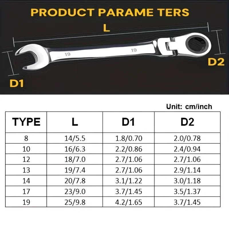 72-Tooth 8-19mm Ratchet Wrench Set Metric, Multi-Function for Garage Home DIY Repair Maintenance Ideal Party Gift - VeloCart