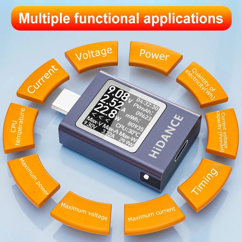 13 in 1 DC 4.5-50V 0-12A Multi-function Digital Display DC Voltage Ammeter Power Meter Type-c Cell Phone Charging PD3.1 Tester - VeloCart