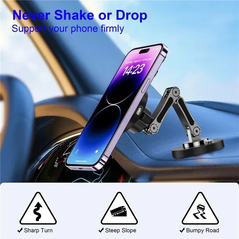 Magnetic Car Phone Holder Stand Dashborad Alloy Foldable Magnet Car Mount Smartphone Mobile Bracket For iPhone 17 16 15 14 13 12 - VeloCart