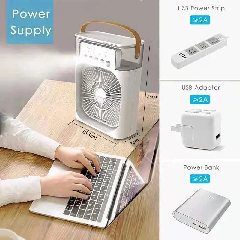 New 3 In 1 Fan AIr Conditioner Household Mini Air Cooler LED Night Light Portable Humidifier Air Adjustment Fan Office Home Fan - VeloCart